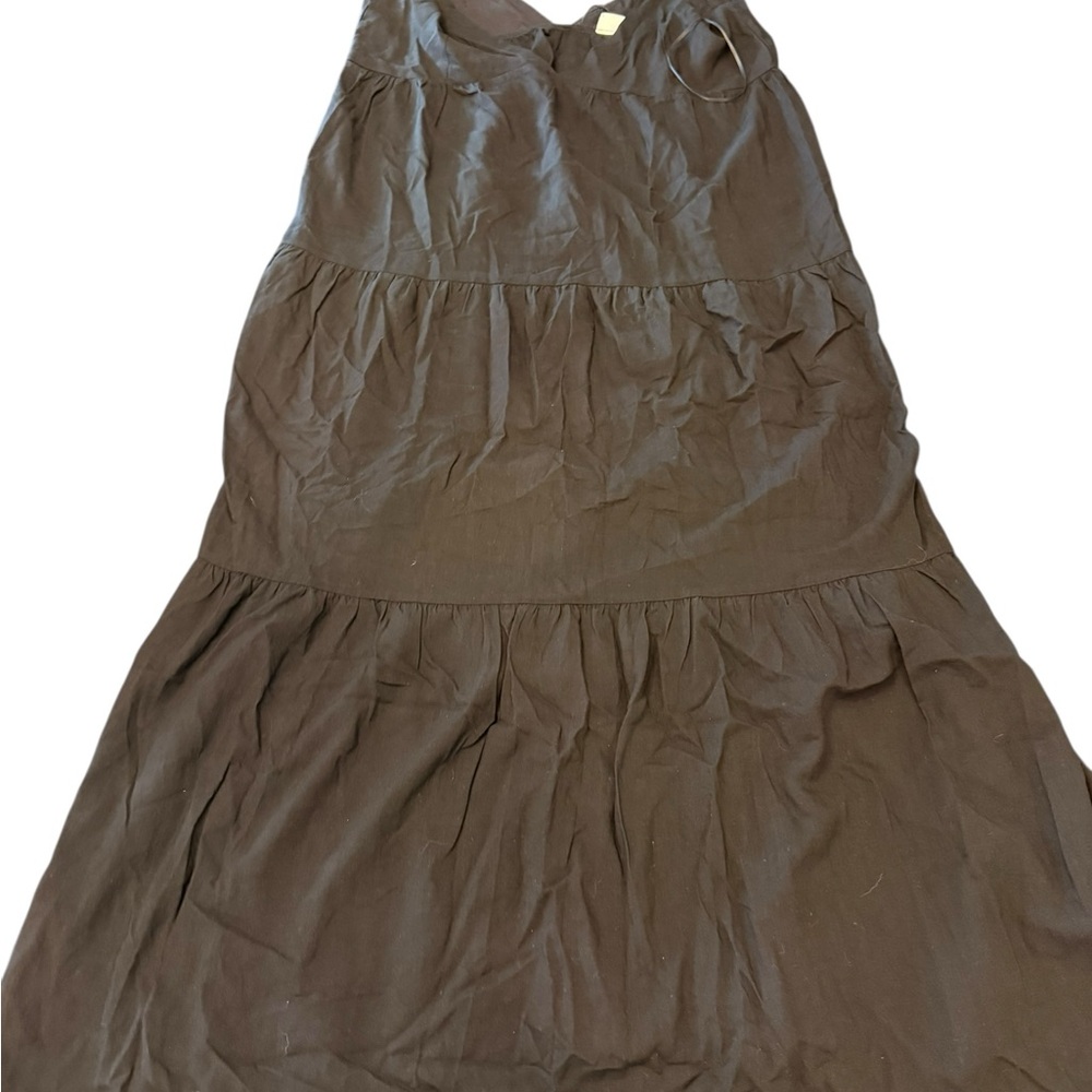 Black Tiered Midi Dress Adj Spaghetti Straps V-Neck Linen Blend XXL Rythym NEW